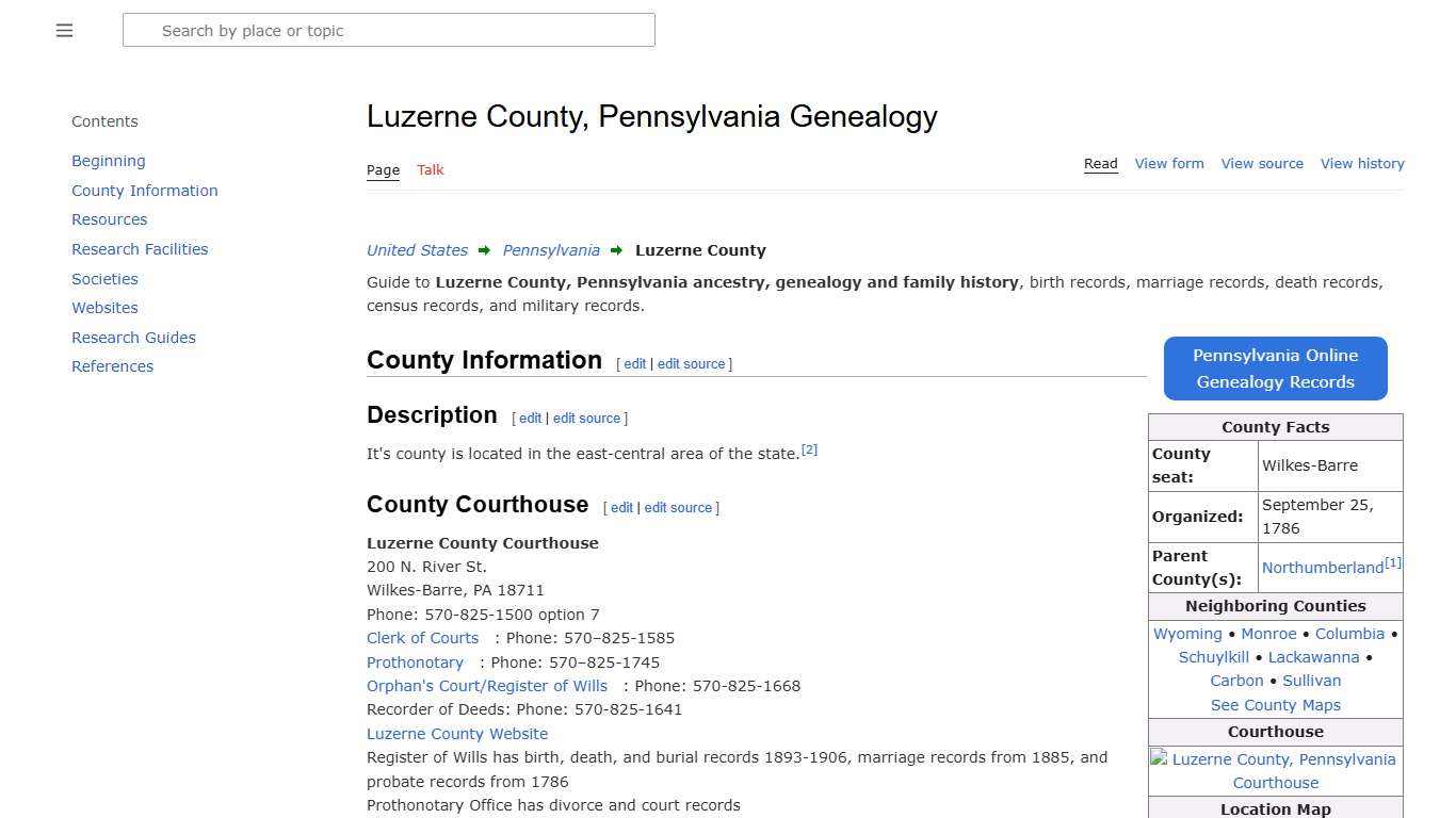 Luzerne County, Pennsylvania Genealogy • FamilySearch